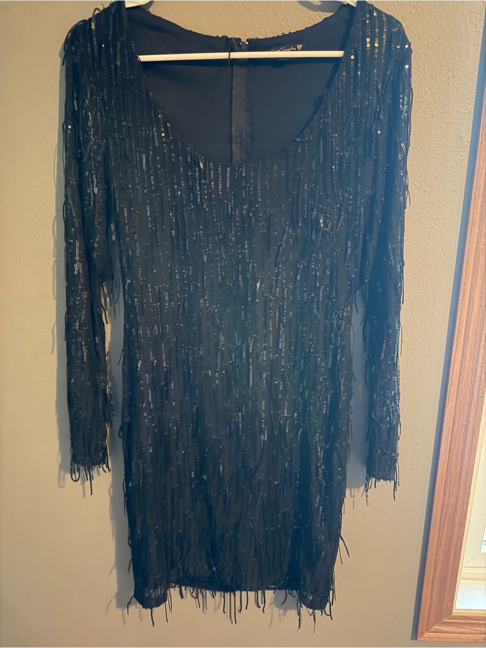 jcpenney Black Sequin Fringe Long-Sleeve Cocktail Dress